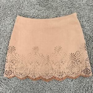 Forever 21 Skirt Faux Suede Lined Scallop Edging Lazer Cut Floral Design Women S